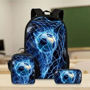 Black & Blue Soccer Bookbag/Backpack Lunch Bag Pencil Case Set